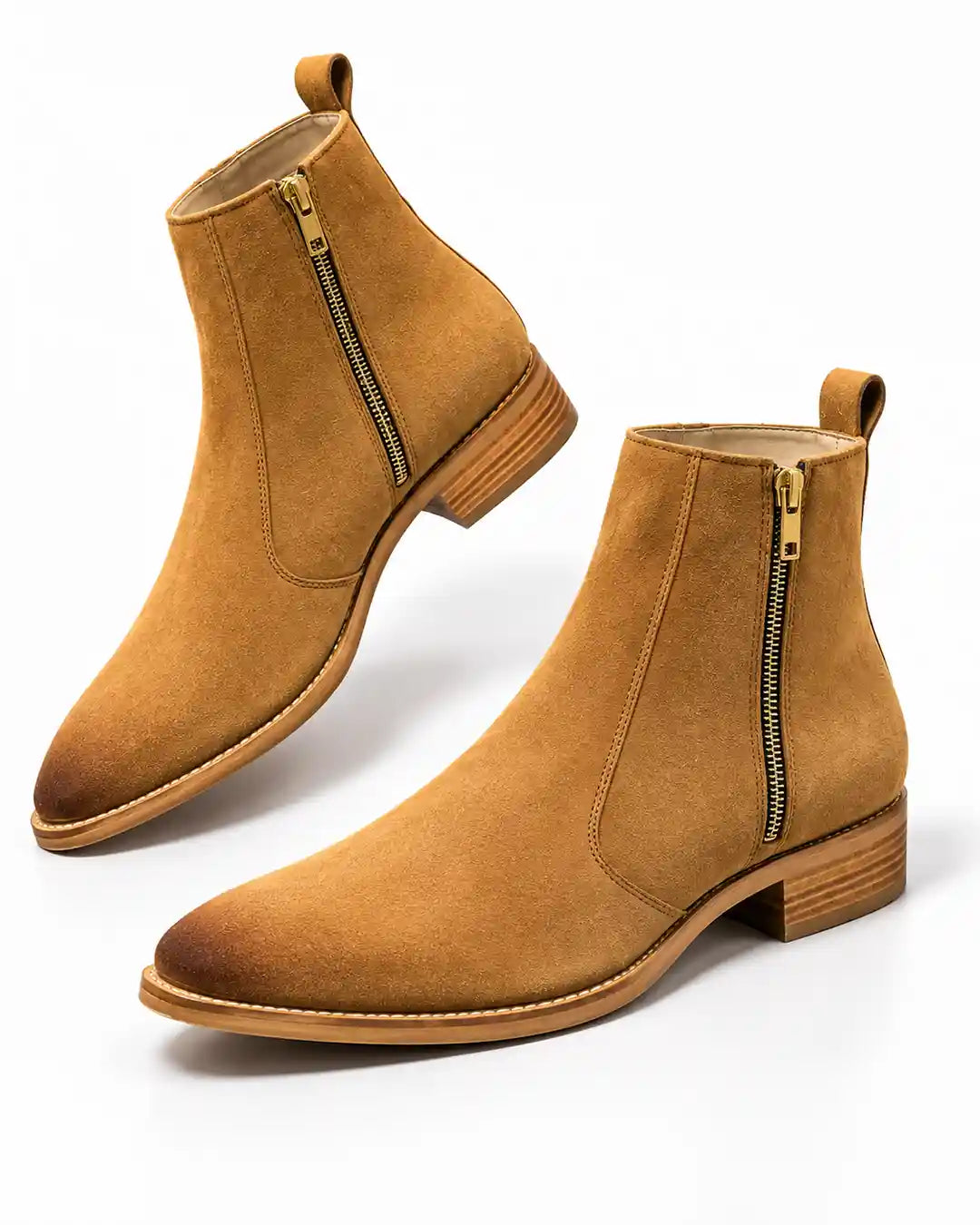Tan Suede Zip Chelsea Boots