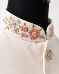 Ivory Floral Embroidered Bandhgala Suit