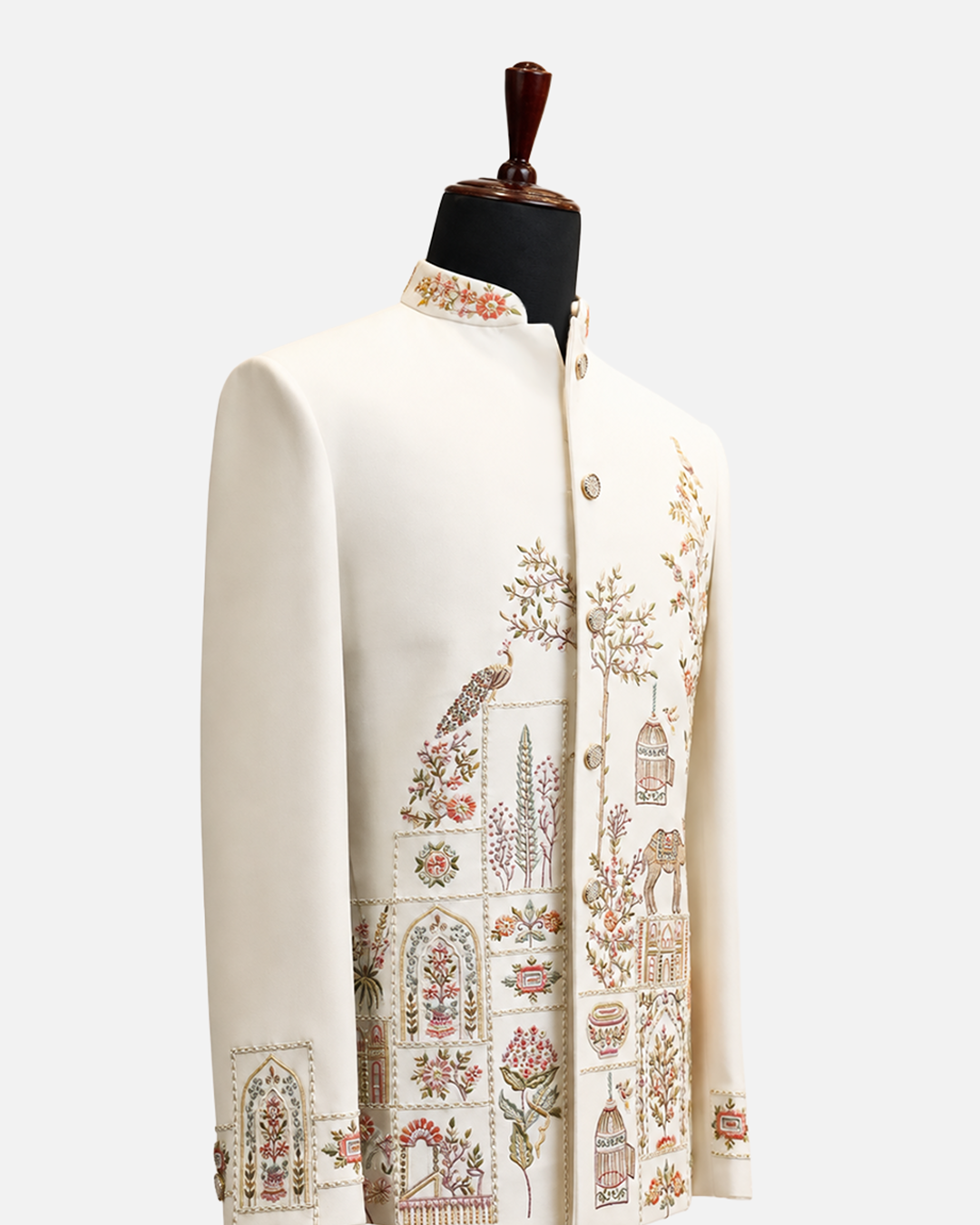 Ivory Floral Embroidered Bandhgala Suit