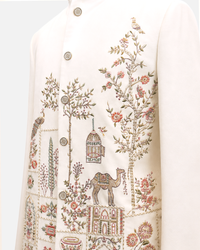 Ivory Floral Embroidered Bandhgala Suit