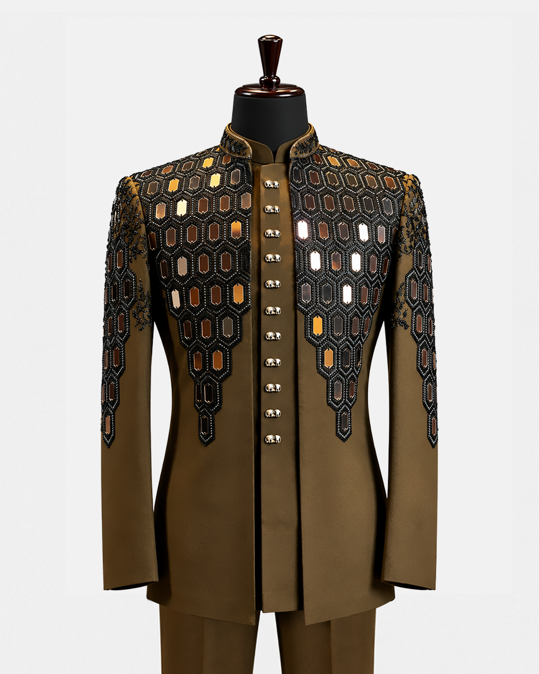 Royal Brown Embroidered Bandhgala Suit