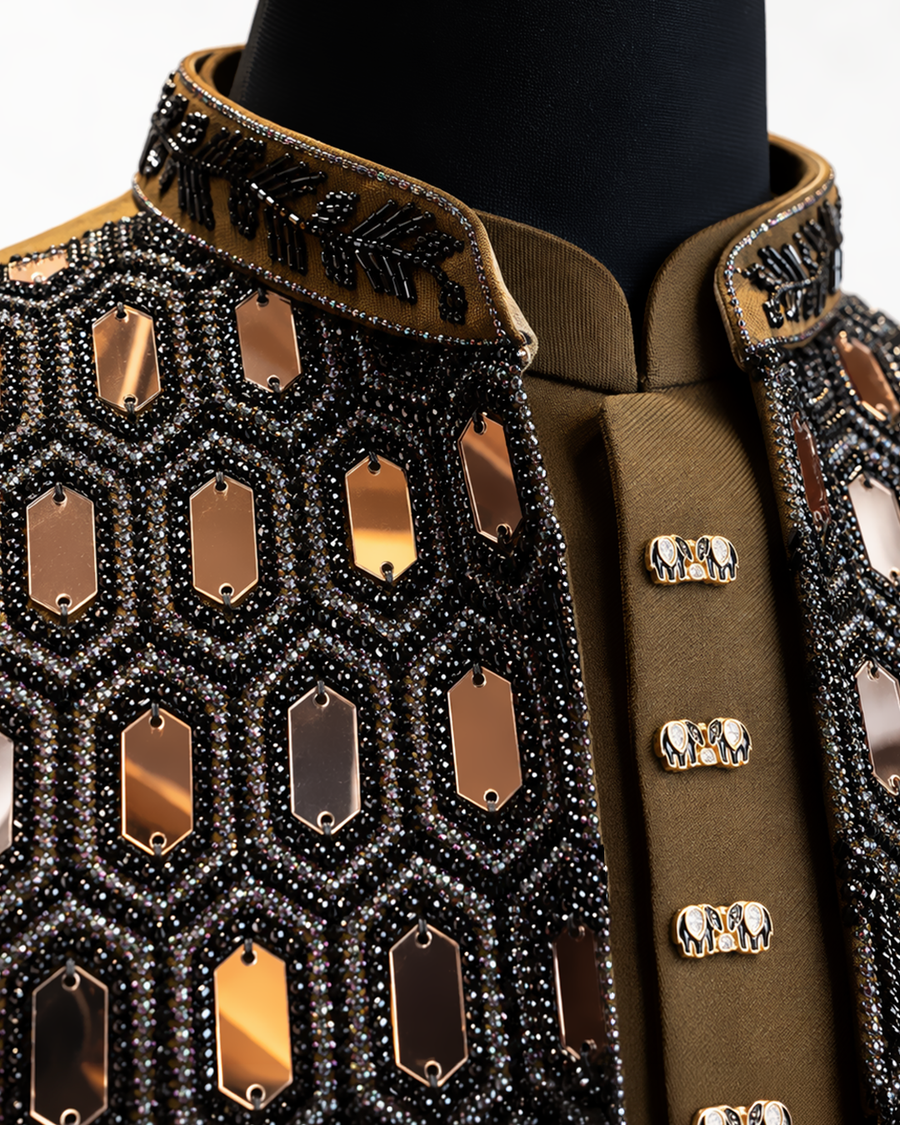Royal Brown Embroidered Bandhgala Suit - Desire by Bharat Ahuja