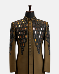 Royal Brown Embroidered Bandhgala Suit