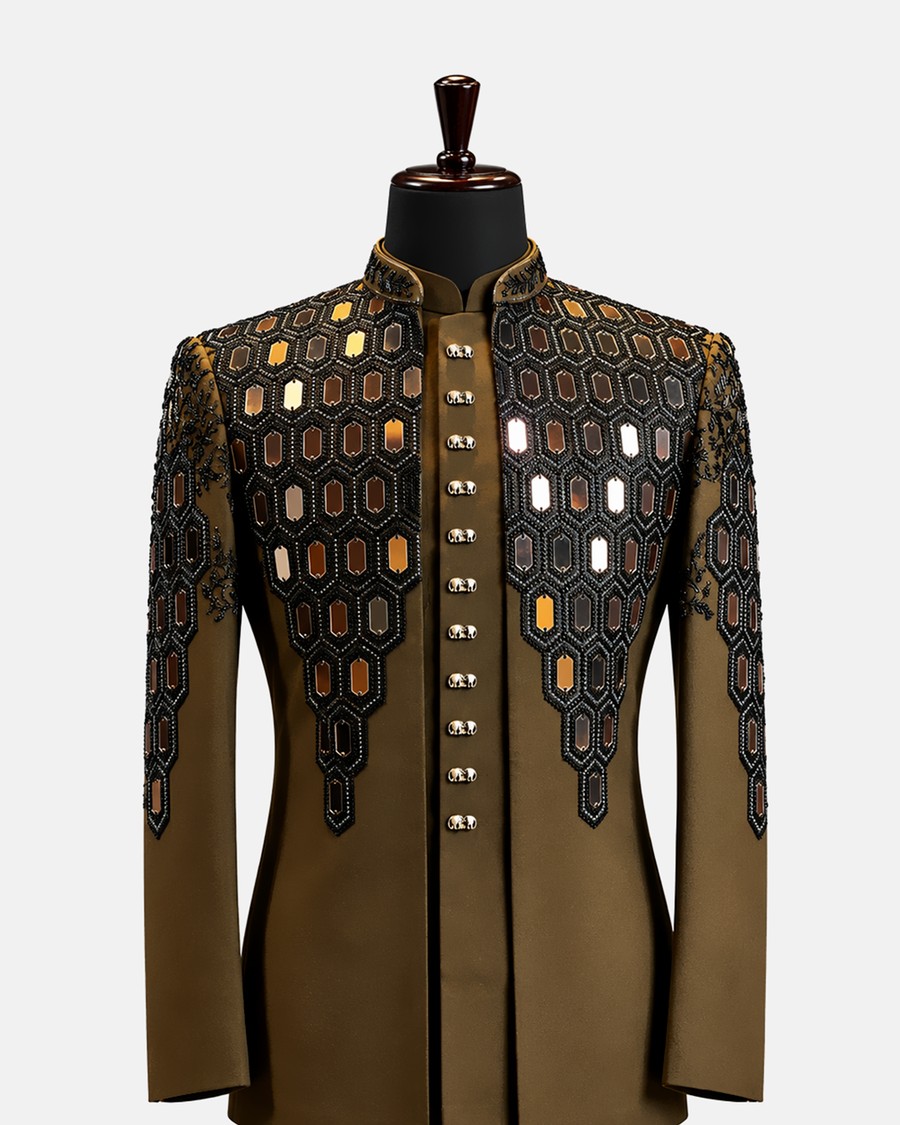 Royal Brown Embroidered Bandhgala Suit - Desire by Bharat Ahuja