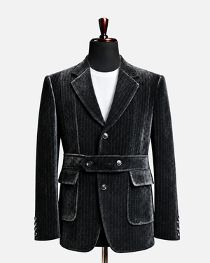 Black Textured Belted Luxury Blazer
