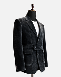 Black Textured Belted Luxury Blazer
