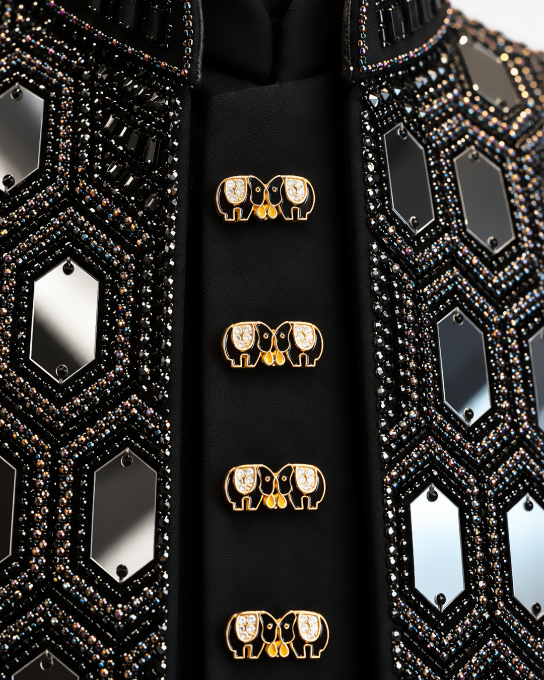 Regal Black Geometric Embellished Bandhgala Suit