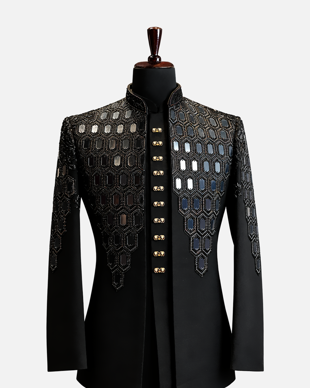 Regal Black Geometric Embellished Bandhgala Suit