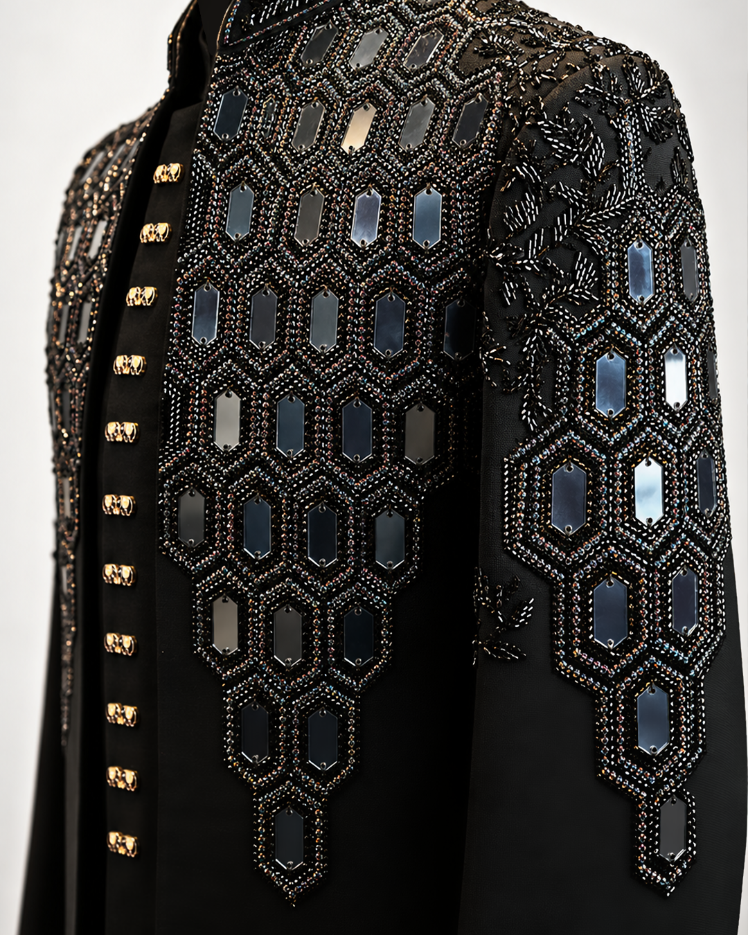 Regal Black Geometric Embellished Bandhgala Suit