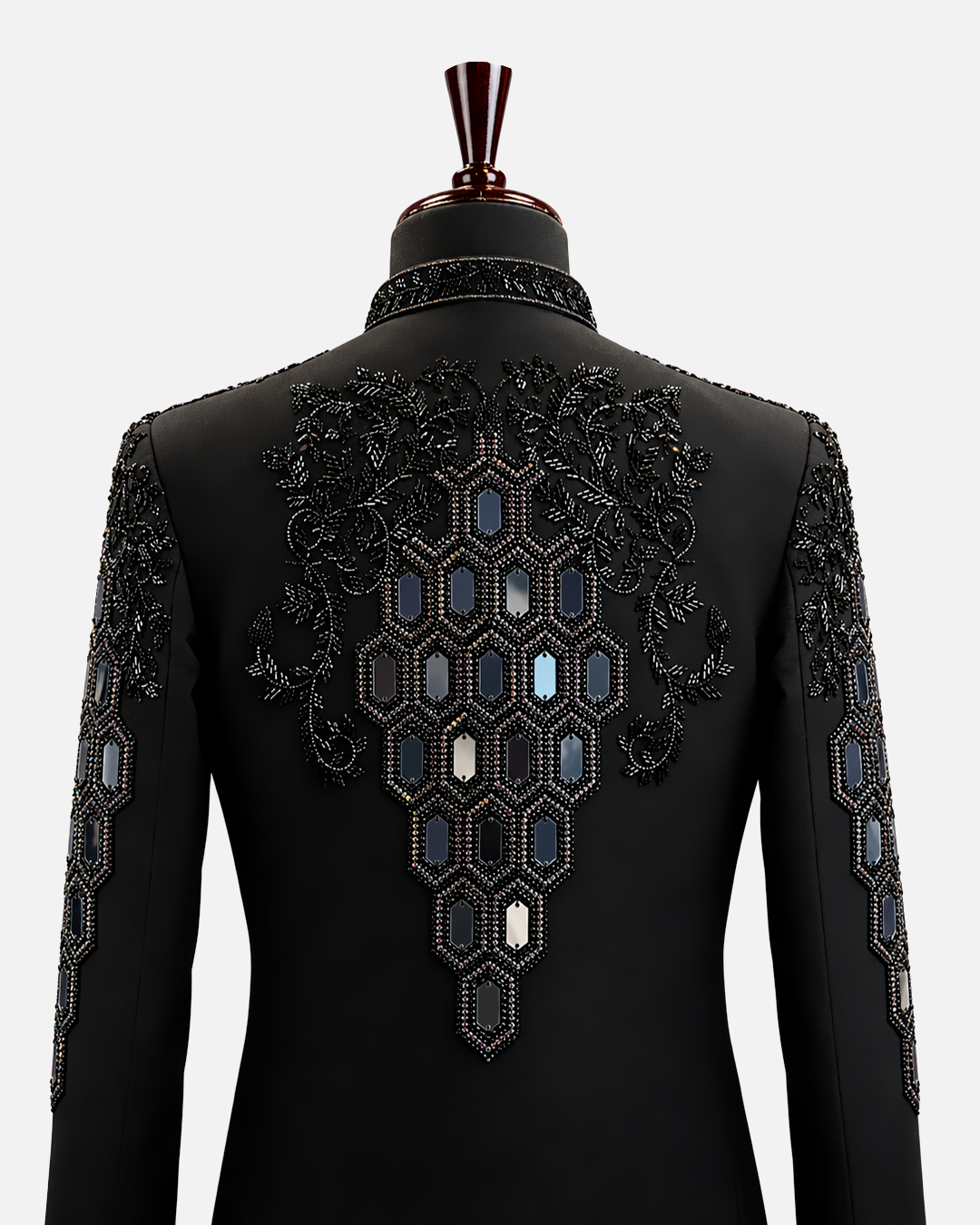 Regal Black Geometric Embellished Bandhgala Suit