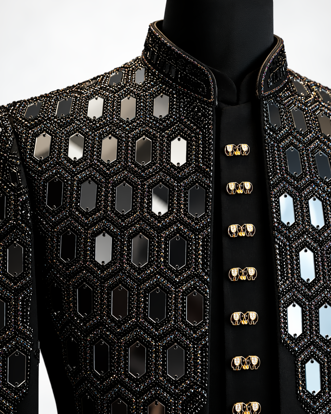 Regal Black Geometric Embellished Bandhgala Suit