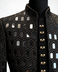 Regal Black Geometric Embellished Bandhgala Suit