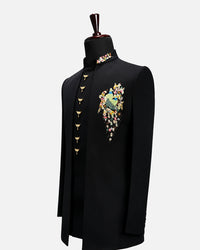 Black Peacock Embroidered Bandhgala Suit