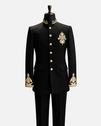 Classic Black & Gold Embroidered Bandhgala Suit