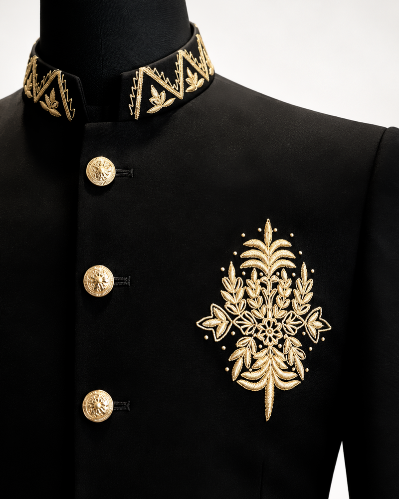 Classic Black & Gold Embroidered Bandhgala Suit