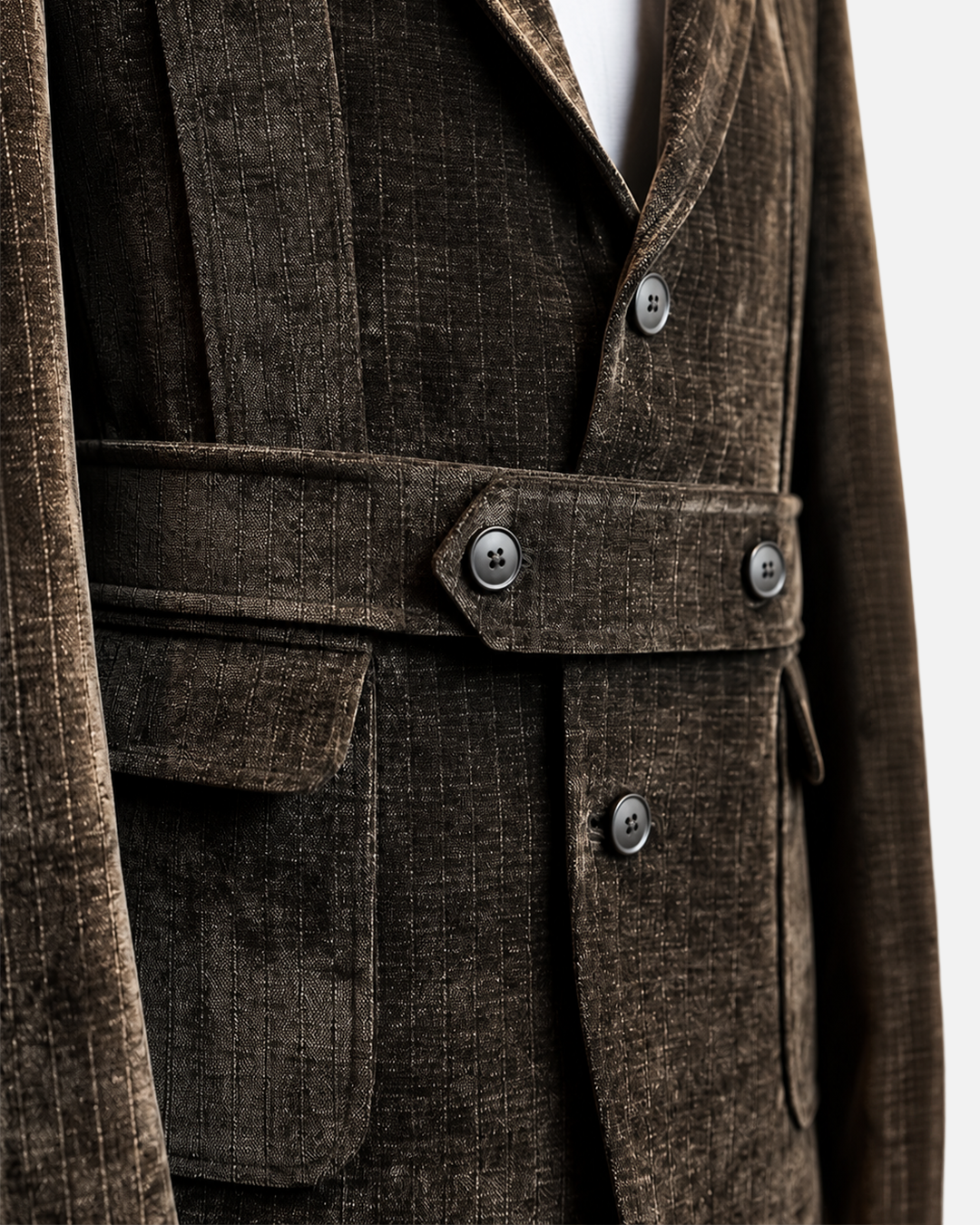 Vintage Brown Textured Belted Blazer