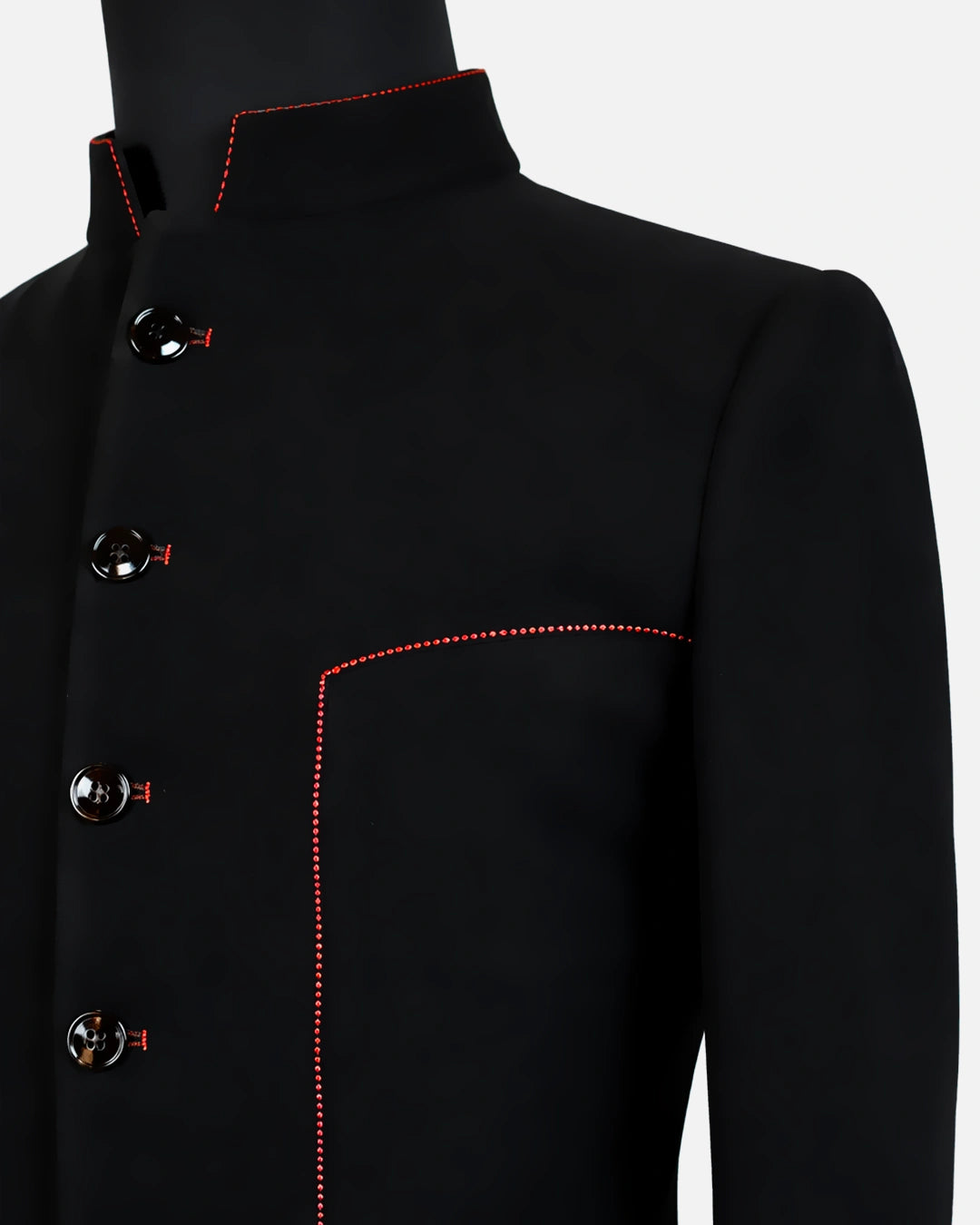 Classic Black & Red Stitch Bandhgala Suit