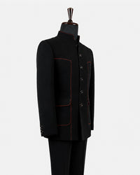 Classic Black & Red Stitch Bandhgala Suit