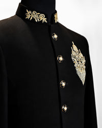 Black Royal Gold Embroidered Bandhgala Suit