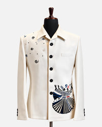 Ivory Embroidered Bandhgala Blazer with Artistic Motif