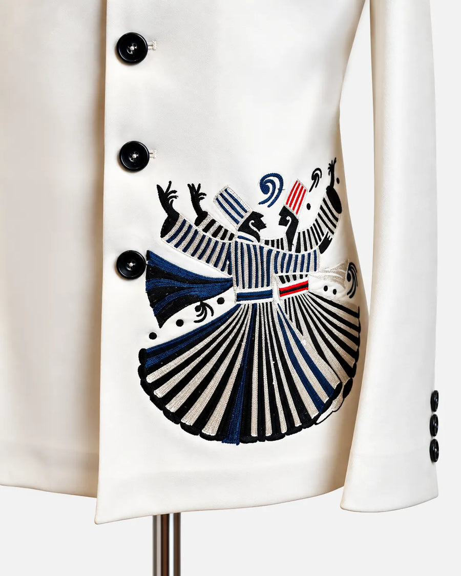 Ivory Embroidered Bandhgala Blazer with Artistic Motif - Desire by Bharat Ahuja
