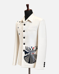 Ivory Embroidered Bandhgala Blazer with Artistic Motif