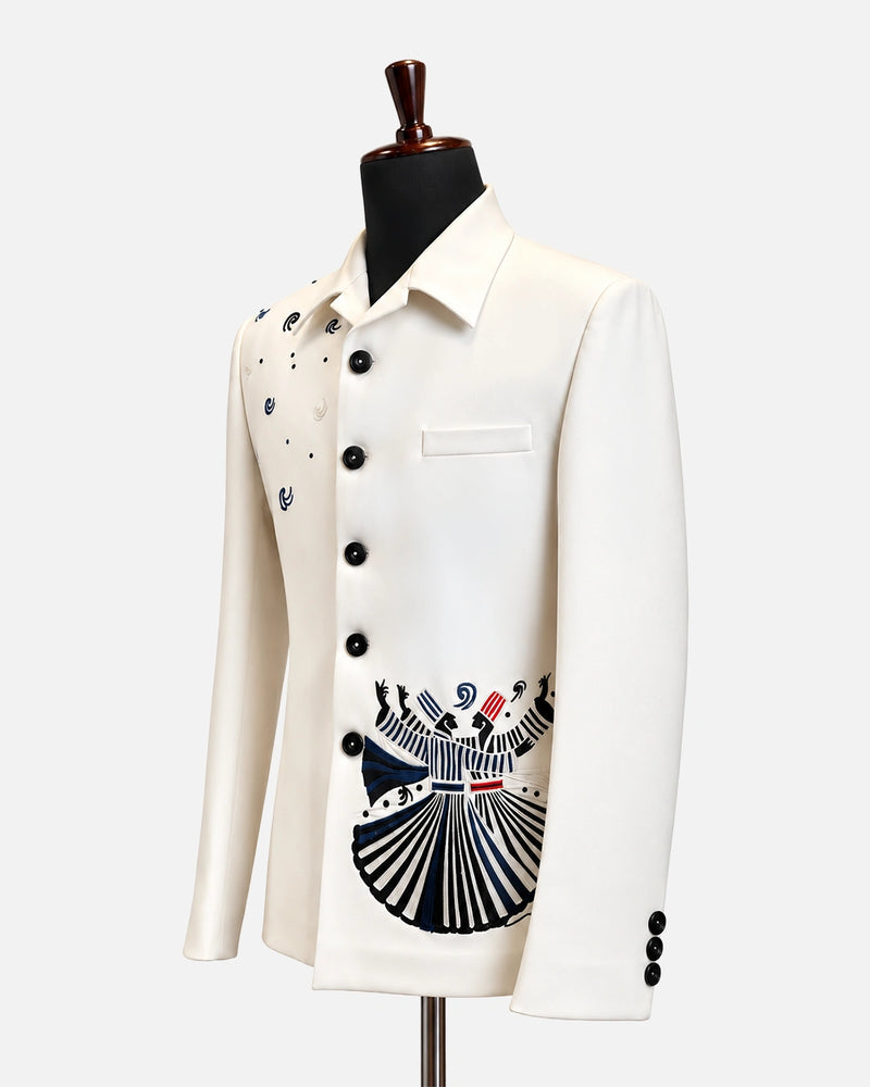 Ivory Embroidered Bandhgala Blazer with Artistic Motif