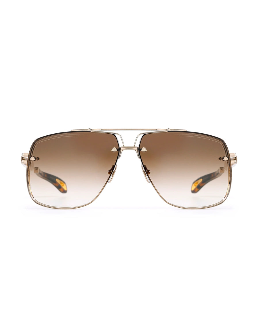 Gold Frame Brown Gradient Aviator Sunglasses - Desire by Bharat Ahuja