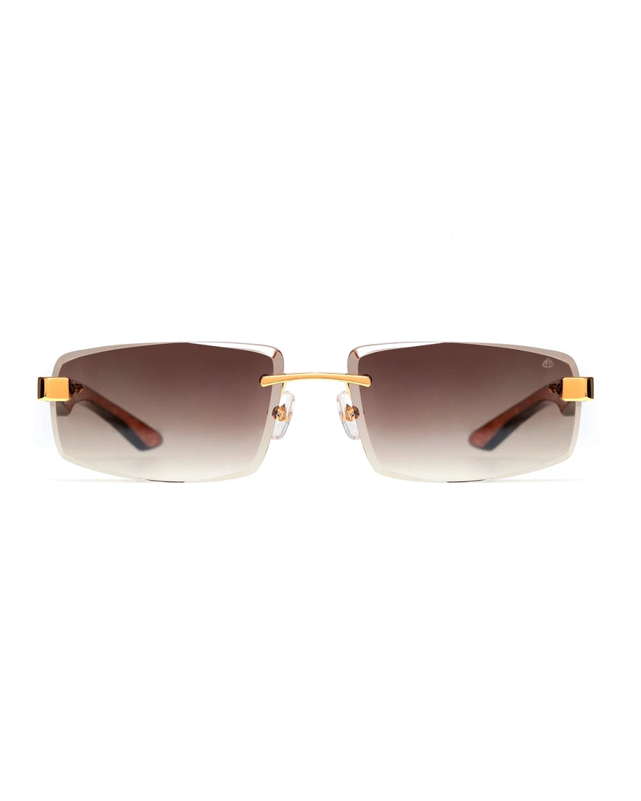 Rimless Brown Gradient Rectangle Sunglasses - Desire by Bharat Ahuja