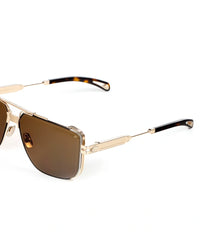 Gold double bridge aviator sunglasses with brown lenses, view 2 - Desire by Bharat Ahuja