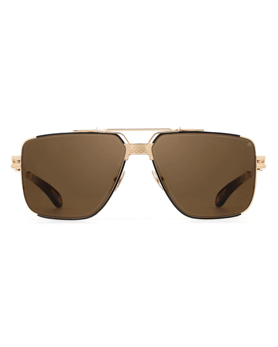 Gold Double Bridge Brown Lens Aviator Sunglasses - Desire by Bharat Ahuja