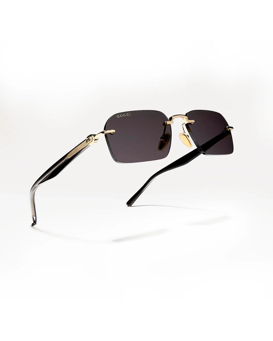 Rimless gold square sunglasses with smoke lenses for men - Desire by Bharat Ahuja - Desire by Bharat Ahuja