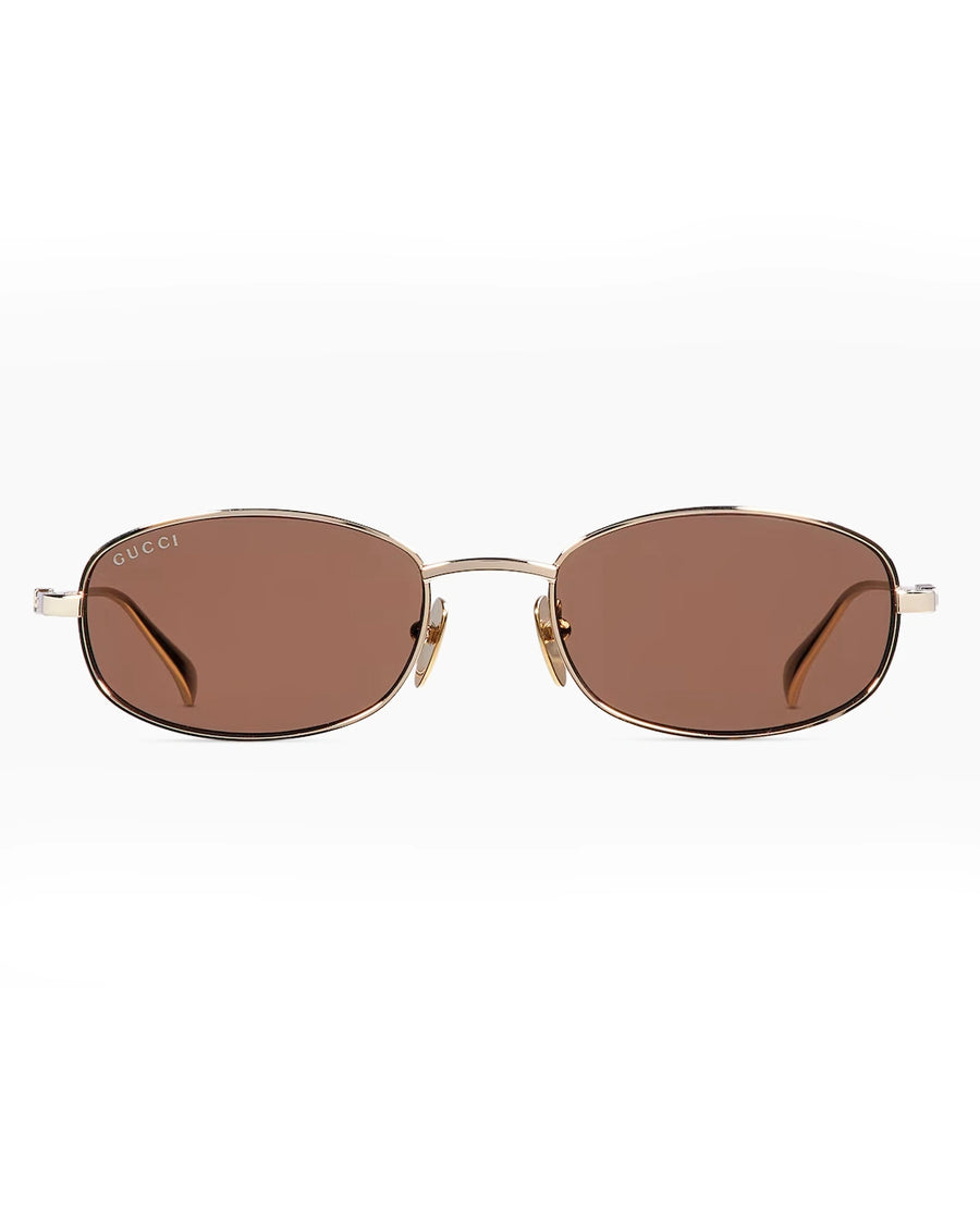 Slim Gold Oval Frame Brown Lens Sunglasses - Desire by Bharat Ahuja