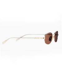 Slim Gold Oval Frame Brown Lens Sunglasses