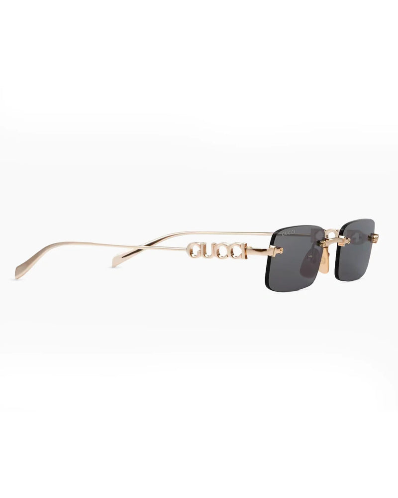 Rimless Gold Frame Smoke Lens Sunglasses
