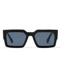 Bold Black Square Frame Blue Lens Sunglasses