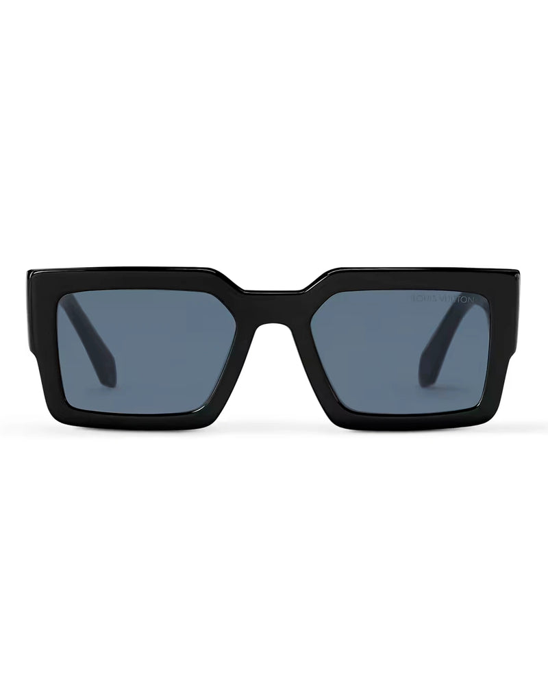 Bold Black Square Frame Blue Lens Sunglasses