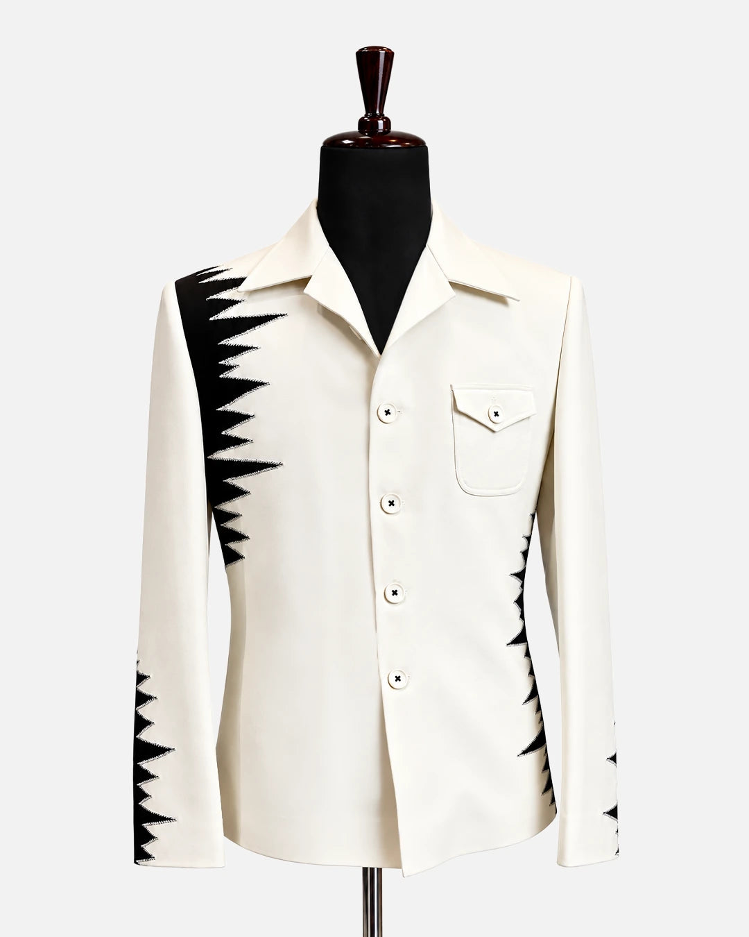 Ivory Designer Blazer with Black Embroidery