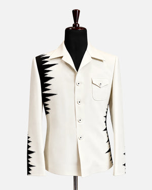 Ivory Designer Blazer with Black Embroidery