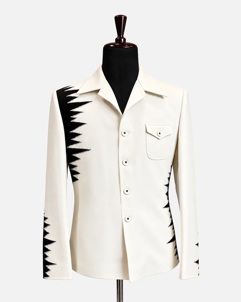 Ivory Designer Blazer with Black Embroidery