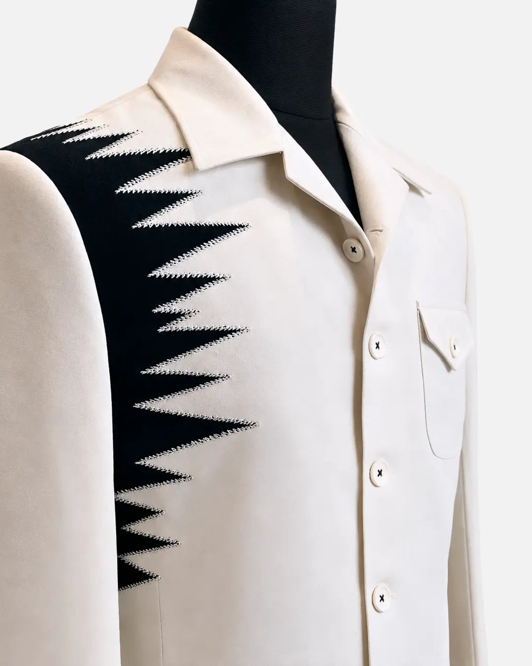 Ivory Designer Blazer with Black Embroidery
