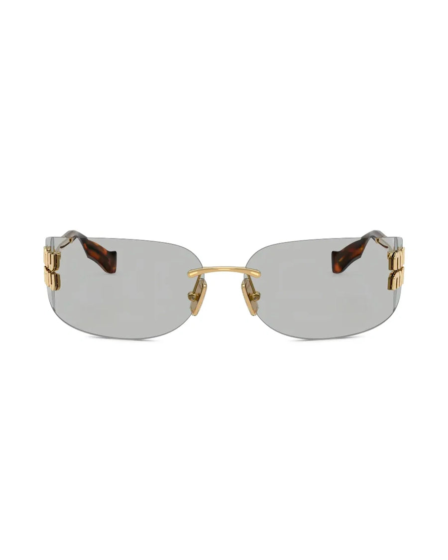 Rimless Shield Sunglasses with Gold Detail - Desire by Bharat Ahuja