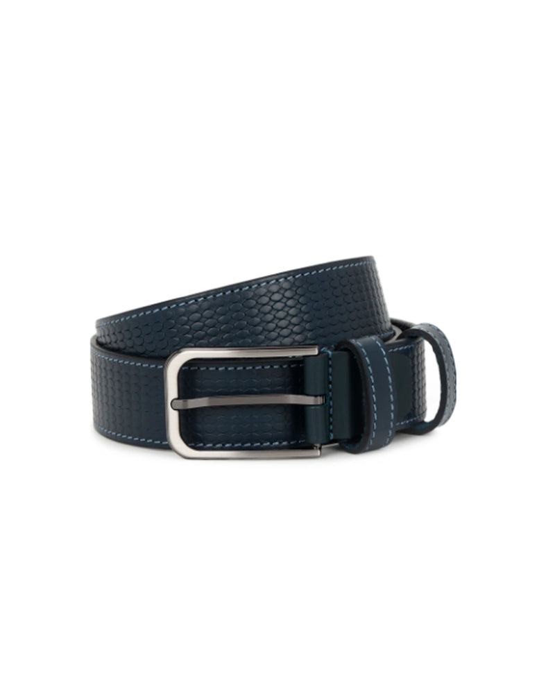 Textured Buckle Belt – Navy Blue