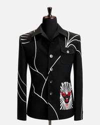 Black Artistic Embroidered Blazer
