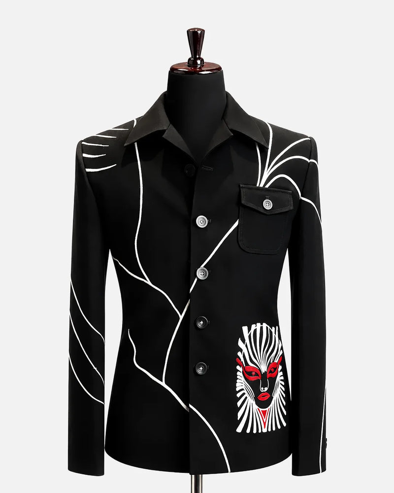 Black Artistic Embroidered Blazer