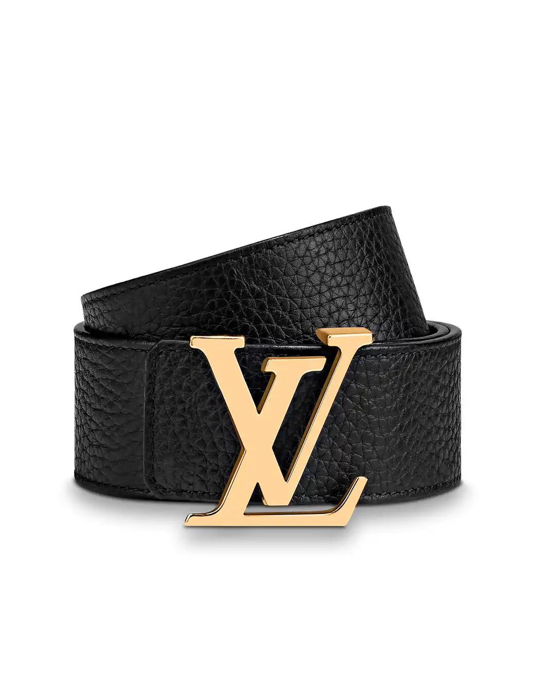 LV Black Leather Belt – Gold Logo Buckle