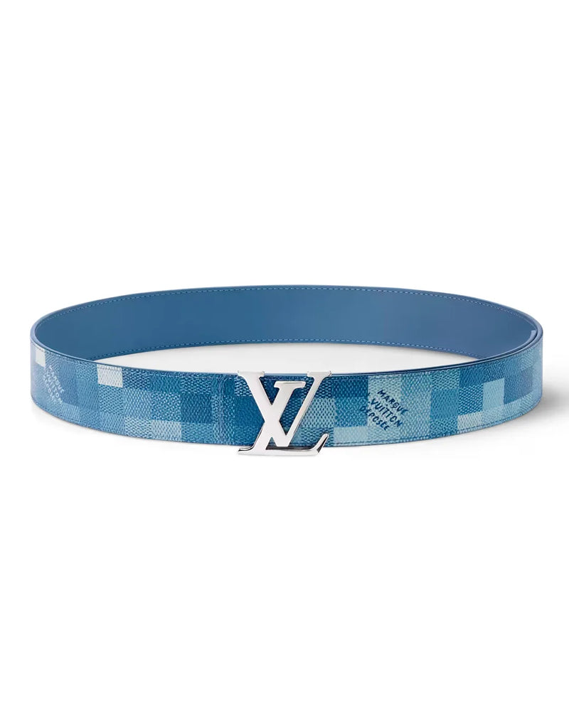 LV Blue Checkerboard Belt – Silver Logo Buckle