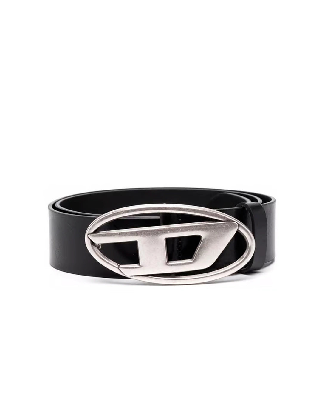 Diesel Oval D Leather Belt – Black & Silver