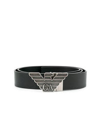 Emporio Armani Eagle Logo Belt – Black & Silver