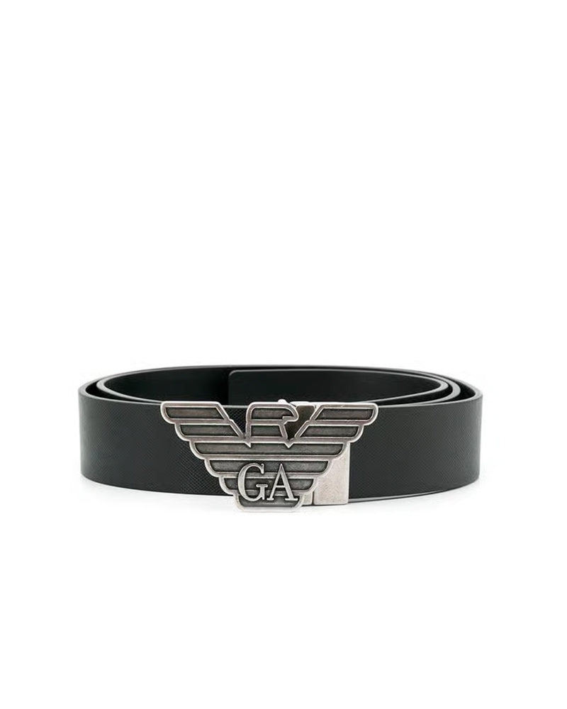Emporio Armani Eagle Logo Belt – Black & Silver